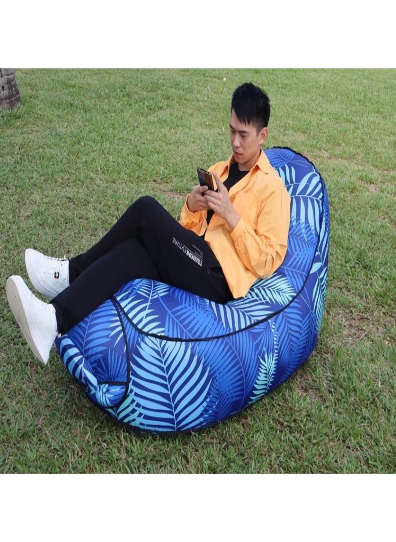 ELIKLIV - Hot sale inflatable lazy sofa recliner! Portable and comfortable, environmentally friendly and durable. Easy to inflate, suitable for multiple scenarios. Camping, barbecue, beach can be used, with a weight capacity of 200 kg. Folded and compact, it does not occupy an area, and you can enjoy the wonderful life of the outdoors. Color- Blue feathers - Image 1