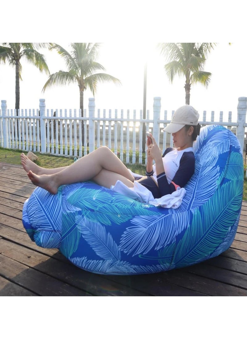 ELIKLIV - Hot sale inflatable lazy sofa recliner! Portable and comfortable, environmentally friendly and durable. Easy to inflate, suitable for multiple scenarios. Camping, barbecue, beach can be used, with a weight capacity of 200 kg. Folded and compact, it does not occupy an area, and you can enjoy the wonderful life of the outdoors. Color- Blue feathers - Image 1