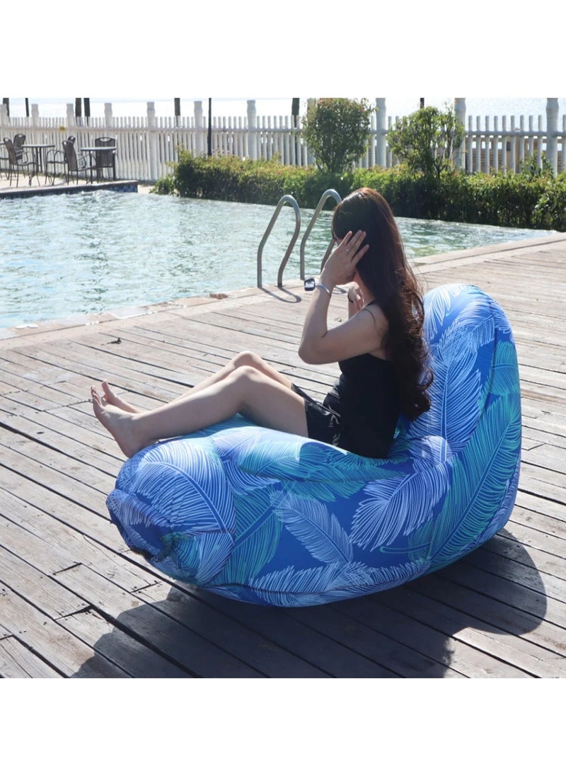 ELIKLIV - Hot sale inflatable lazy sofa recliner! Portable and comfortable, environmentally friendly and durable. Easy to inflate, suitable for multiple scenarios. Camping, barbecue, beach can be used, with a weight capacity of 200 kg. Folded and compact, it does not occupy an area, and you can enjoy the wonderful life of the outdoors. Color- Blue feathers - Image 1
