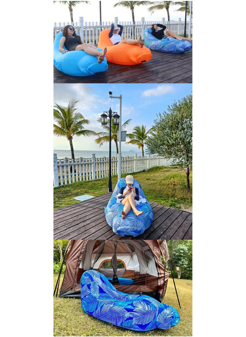 ELIKLIV - Hot sale inflatable lazy sofa recliner! Portable and comfortable, environmentally friendly and durable. Easy to inflate, suitable for multiple scenarios. Camping, barbecue, beach can be used, with a weight capacity of 200 kg. Folded and compact, it does not occupy an area, and you can enjoy the wonderful life of the outdoors. Color- Blue feathers - Image 1