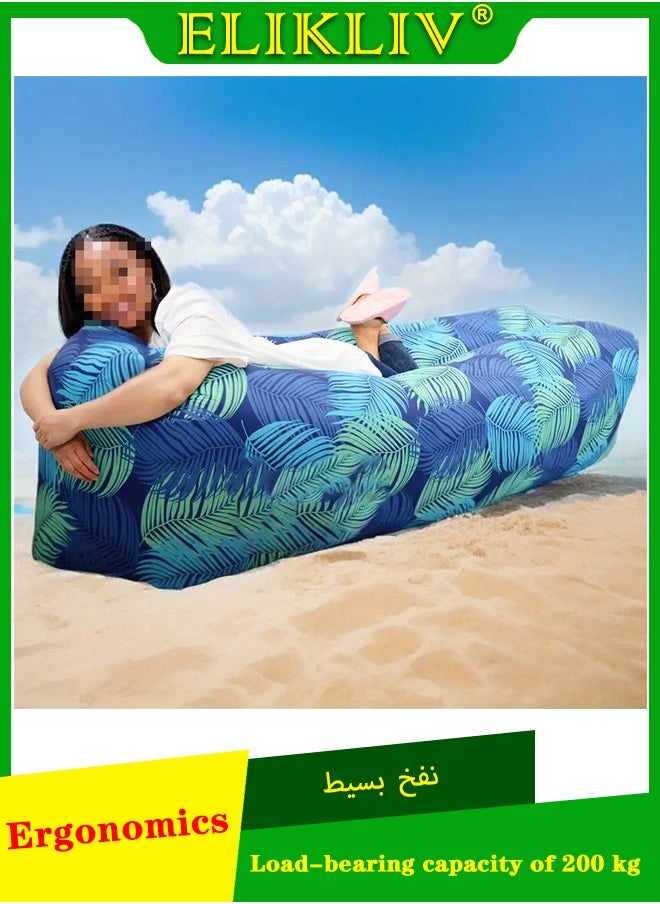 ELIKLIV - Hot sale inflatable lazy sofa recliner! Portable and comfortable, environmentally friendly and durable. Easy to inflate, suitable for multiple scenarios. Camping, barbecue, beach can be used, with a weight capacity of 200 kg. Folded and compact, it does not occupy an area, and you can enjoy the wonderful life of the outdoors. Color- Blue feathers - Image 1
