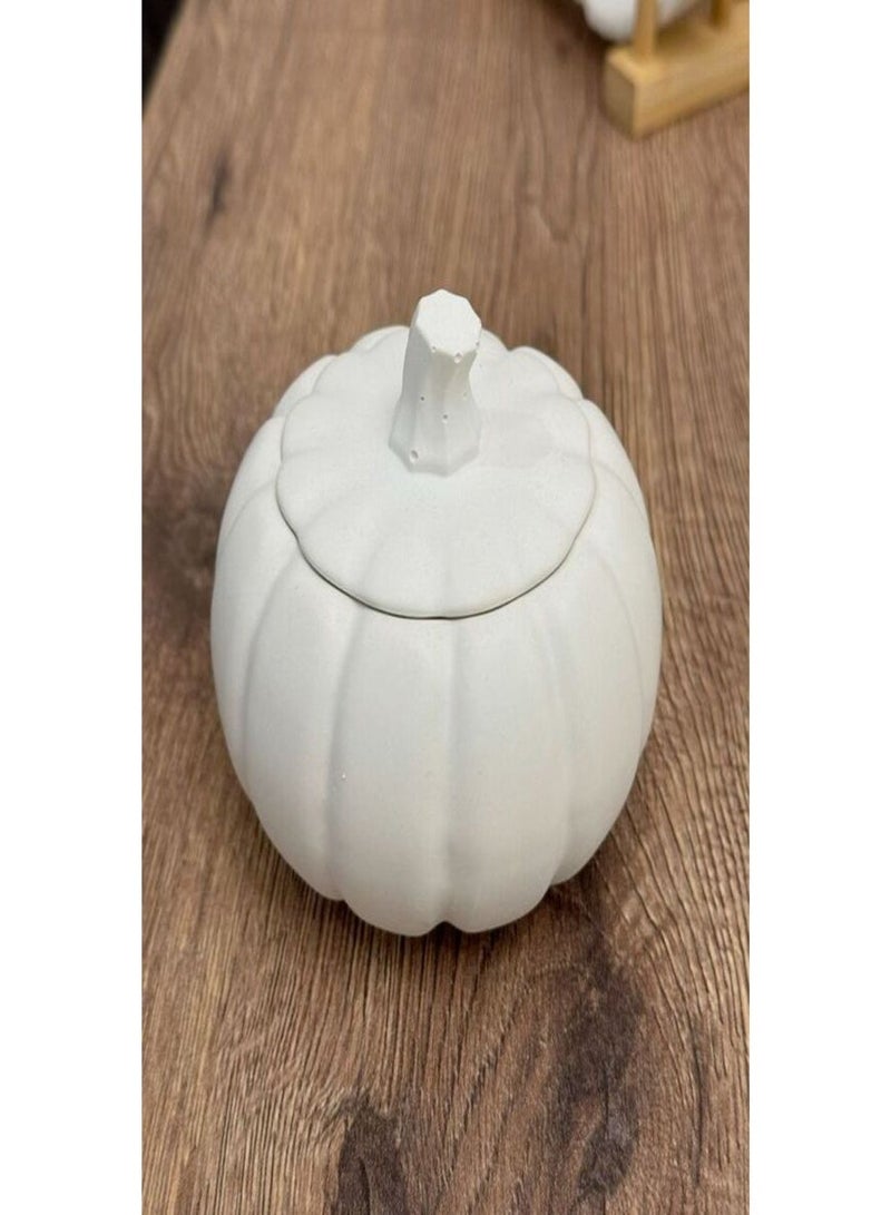 Pumpkin-shaped decorative jewelry box in white concrete – 2 pieces, modern bohemian design – home decor accessory box - Image 3