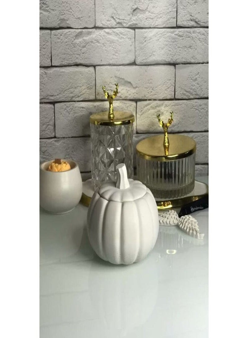 Pumpkin-shaped decorative jewelry box in white concrete – 2 pieces, modern bohemian design – home decor accessory box - Image 4