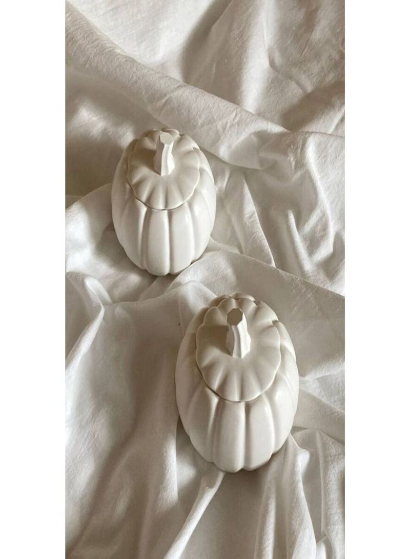 Pumpkin-shaped decorative jewelry box in white concrete – 2 pieces, modern bohemian design – home decor accessory box - Image 1