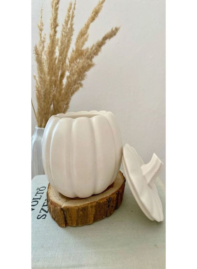 Pumpkin-shaped decorative jewelry box in white concrete – 2 pieces, modern bohemian design – home decor accessory box - Image 2