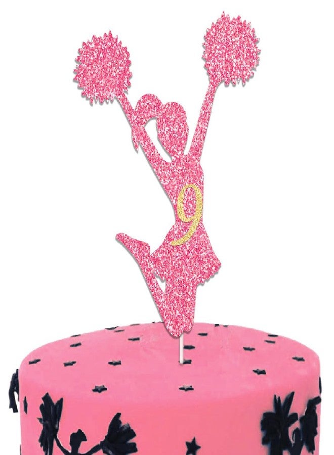 ChoJoy Cheerleader 9 Cake Toppers 9th Birthday Decoration with Gold 9 for Cheerleader Themed Birthday Party - Image 1