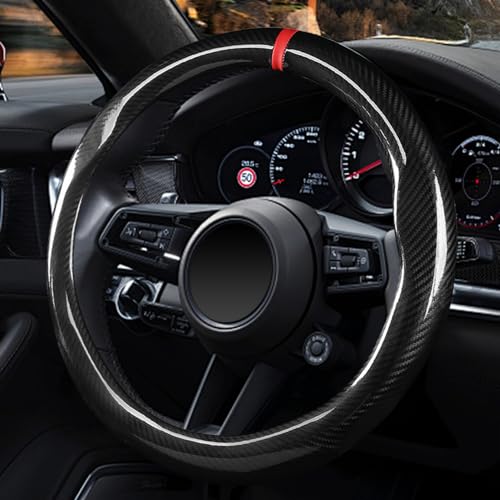 Labbyway Carbon Fiber Steering Wheel Cover, Universal 15 inch, Breathable, Anti-Slip, Warm in Winter and Cool in Summer, Black - Image 3
