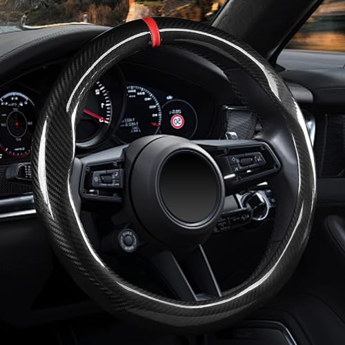 Labbyway Carbon Fiber Steering Wheel Cover, Universal 15 inch, Breathable, Anti-Slip, Warm in Winter and Cool in Summer, Black - Image 2