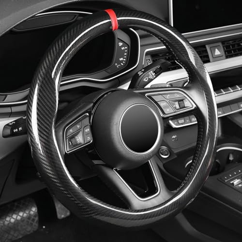 Labbyway Carbon Fiber Steering Wheel Cover, Universal 15 inch, Breathable, Anti-Slip, Warm in Winter and Cool in Summer, Black - Image 1