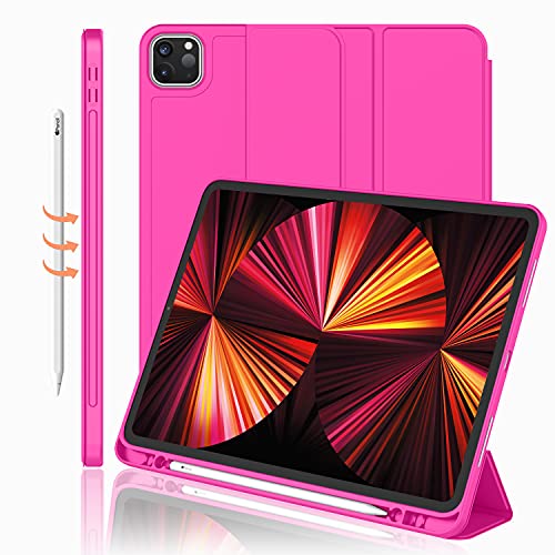 iMieet New iPad Pro 11 Inch Case 2022(4th Gen)/ 2021(3rd Gen) with Pencil Holder [Support iPad 2nd Pencil Charging/Pair],Trifold Stand Smart Case with Soft TPU Back,Auto Wake/Sleep(Rose Red) - Image 1