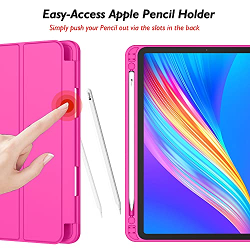 iMieet New iPad Pro 11 Inch Case 2022(4th Gen)/ 2021(3rd Gen) with Pencil Holder [Support iPad 2nd Pencil Charging/Pair],Trifold Stand Smart Case with Soft TPU Back,Auto Wake/Sleep(Rose Red) - Image 4