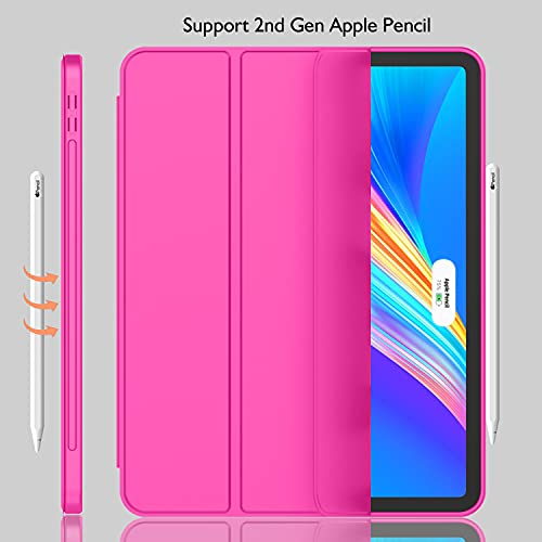 iMieet New iPad Pro 11 Inch Case 2022(4th Gen)/ 2021(3rd Gen) with Pencil Holder [Support iPad 2nd Pencil Charging/Pair],Trifold Stand Smart Case with Soft TPU Back,Auto Wake/Sleep(Rose Red) - Image 3