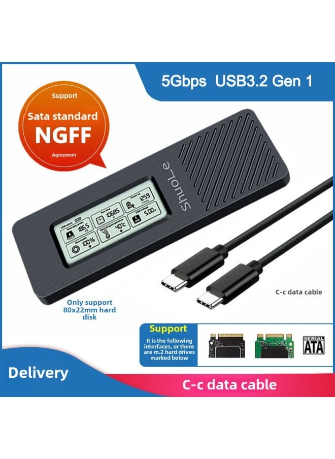 Generic Hard Disk Box NVME/NGFF Dual Protocol Solid State Mobile Hard Disk Shell Intelligent Digital Display Health Detection Typec3.2-Color:SL-TN16-P Screen Display Full Metal NGFF Protocol Hard Disk Box With C- C Data Cable  - Image 1