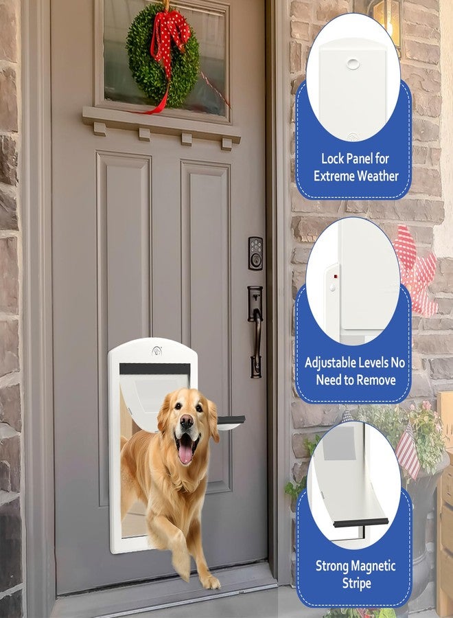 Classicmacher [Classicmacher] White Frame Dog Doors for Medium Dogs, Strong Plastic Pet Door with Sliding Lock Panel and Magnetic Soft Flap, Doggy Door for Door, Doggie Door Up to 25Lbs (Medium, Milk White) - Image 2