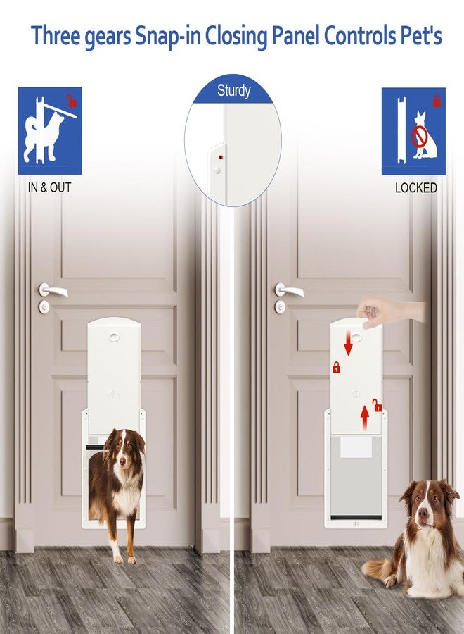 Classicmacher [Classicmacher] White Frame Dog Doors for Medium Dogs, Strong Plastic Pet Door with Sliding Lock Panel and Magnetic Soft Flap, Doggy Door for Door, Doggie Door Up to 25Lbs (Medium, Milk White) - Image 5