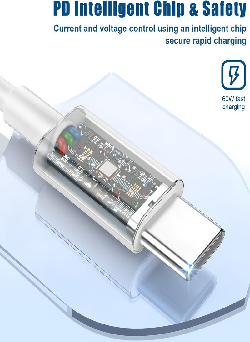 Apluynm 3Pack USB C Cable 1M, 66W Power Delivery PD Fast charge Cable USB C to USB C for iPhone 15 Pro/15 Pro Max/15/15 Plus, iPad mini 6, MacBook Pro/Air, iPad Pro, Samsung S23+, Huawei P60, etc white - Image 2