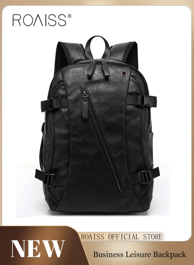 roaiss Large-Capacity Leather Backpack Men'S Daily Commuting School Business Fashion Versatile Waterproof Retro Computer School Bag  - Image 1