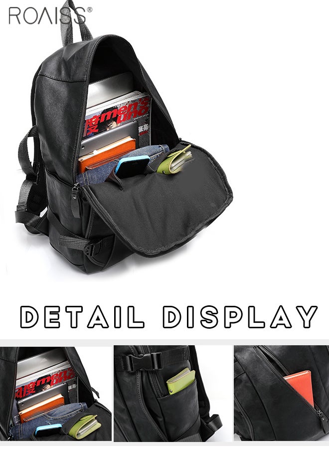 roaiss Large-Capacity Leather Backpack Men'S Daily Commuting School Business Fashion Versatile Waterproof Retro Computer School Bag  - Image 2