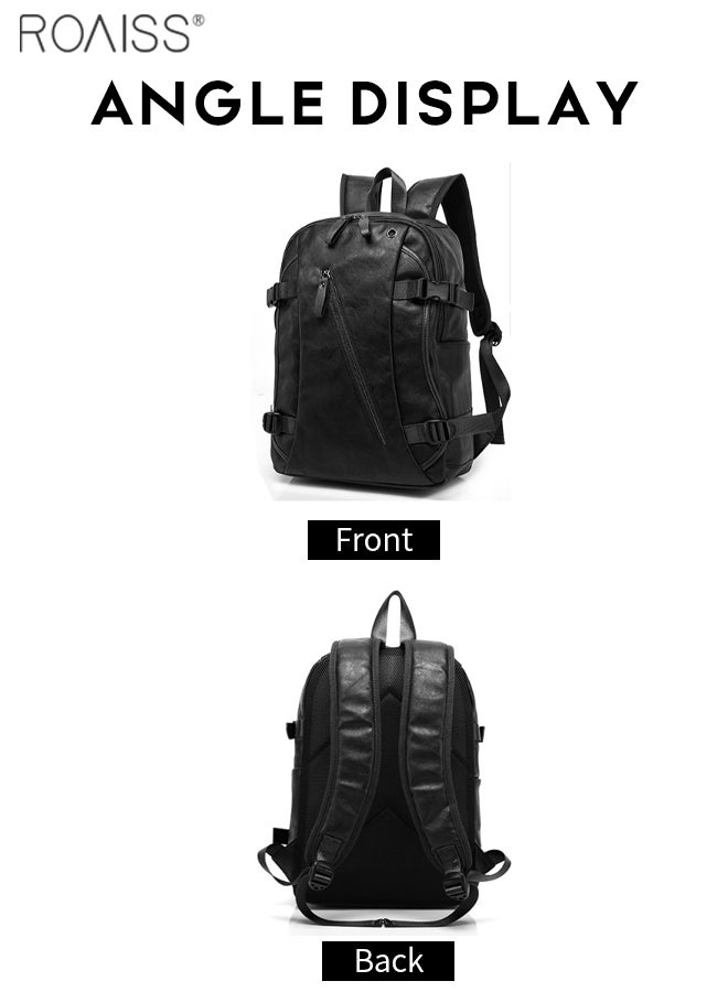 roaiss Large-Capacity Leather Backpack Men'S Daily Commuting School Business Fashion Versatile Waterproof Retro Computer School Bag  - Image 3