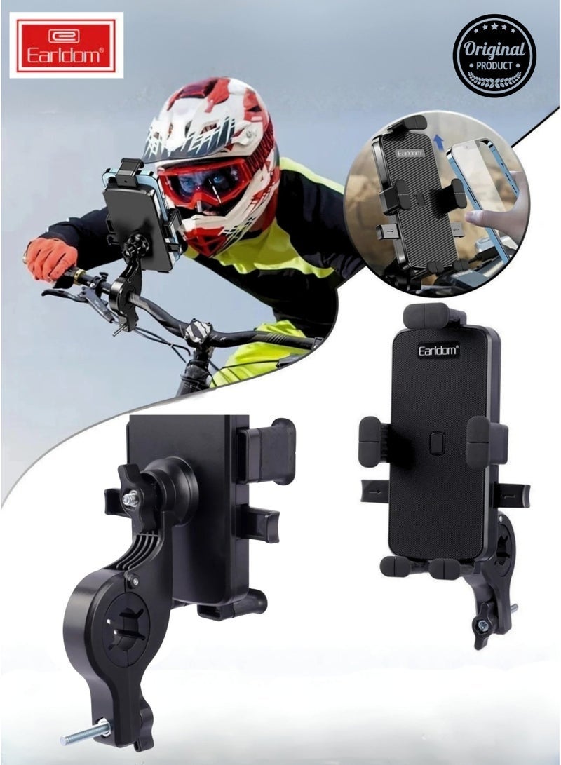 Earldom Universal Motorcycle & Bicycle Phone Holder, 360° Rotation, Shockproof Adjustable Handlebar Mount, Secure Grip, Anti-Vibration Mobile Phone Stand for iPhone, Samsung Galaxy, Huawei & Xiaomi - Black - Image 1