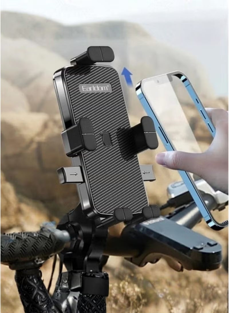 Earldom Universal Motorcycle & Bicycle Phone Holder, 360° Rotation, Shockproof Adjustable Handlebar Mount, Secure Grip, Anti-Vibration Mobile Phone Stand for iPhone, Samsung Galaxy, Huawei & Xiaomi - Black - Image 2