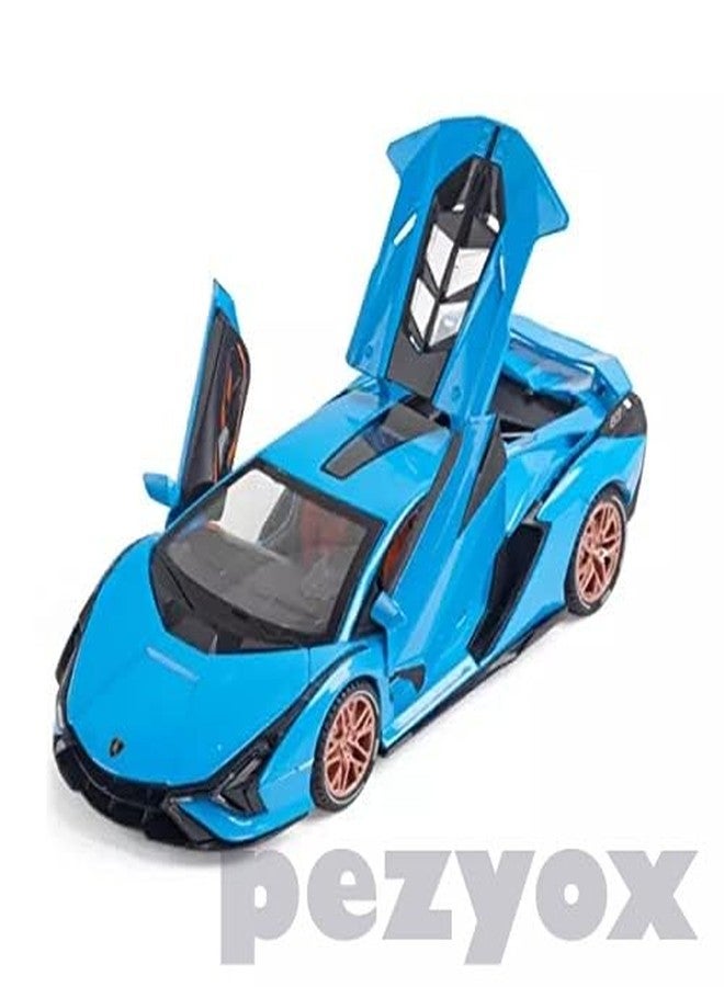 PEZYOX 1/24 Big Lamborghini SIAN Toy Car Metal Pull Back Diecast Car with Openable Door and Sound Light, Gifts Toys for Kids (Blue) - Image 2