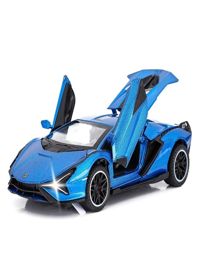 PEZYOX 1/24 Big Lamborghini SIAN Toy Car Metal Pull Back Diecast Car with Openable Door and Sound Light, Gifts Toys for Kids (Blue) - Image 1