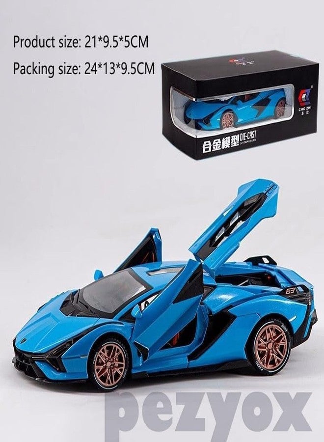 PEZYOX 1/24 Big Lamborghini SIAN Toy Car Metal Pull Back Diecast Car with Openable Door and Sound Light, Gifts Toys for Kids (Blue) - Image 5