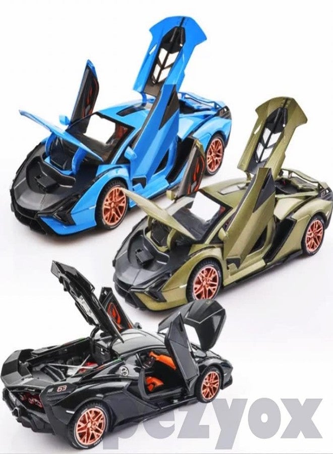 PEZYOX 1/24 Big Lamborghini SIAN Toy Car Metal Pull Back Diecast Car with Openable Door and Sound Light, Gifts Toys for Kids (Blue) - Image 3