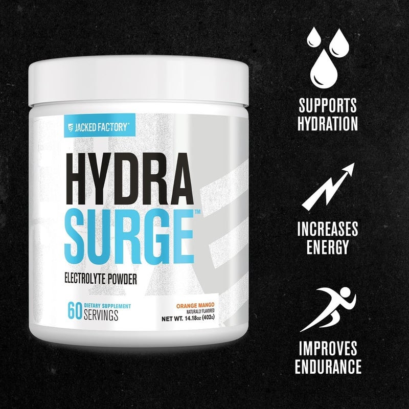 Jacked Factory HYDRASURGE Electrolyte Powder  Hydration Supplement with Key Minerals Himalayan Sea Salt Coconut Water  Keto Friendly Sugar Free Naturally Sweetened  60 Servings Orange Mango - Image 3
