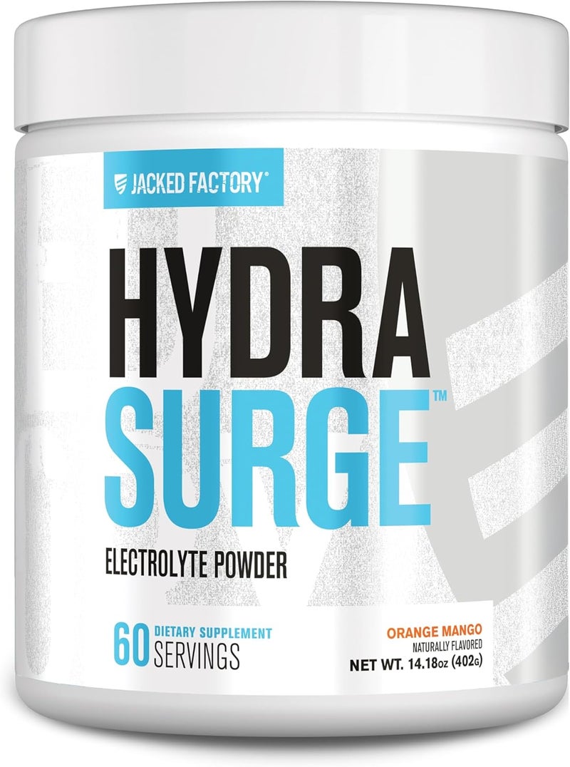 Jacked Factory HYDRASURGE Electrolyte Powder  Hydration Supplement with Key Minerals Himalayan Sea Salt Coconut Water  Keto Friendly Sugar Free Naturally Sweetened  60 Servings Orange Mango - Image 1