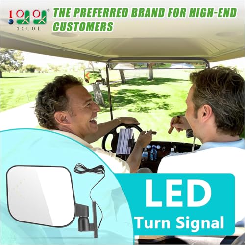 10L0L Golf Cart Side Mirrors with LED Turn Signal Blinker Light Connected to Headlight Kit Rear View Mirror Universal for Yamaha EZGO Club Car Models - Image 3
