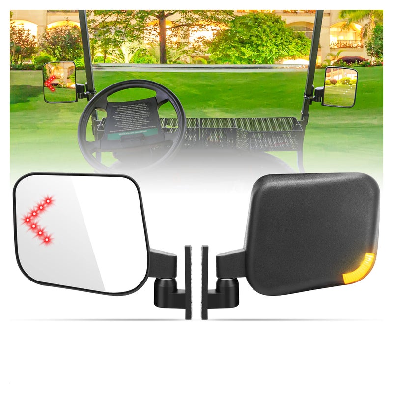 10L0L Golf Cart Side Mirrors with LED Turn Signal Blinker Light Connected to Headlight Kit Rear View Mirror Universal for Yamaha EZGO Club Car Models - Image 2