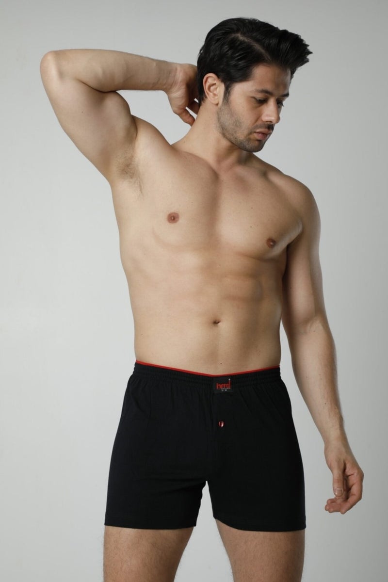 HMD 305 Cotton Button Detail Lycra Men's Boxer Briefs - Black 