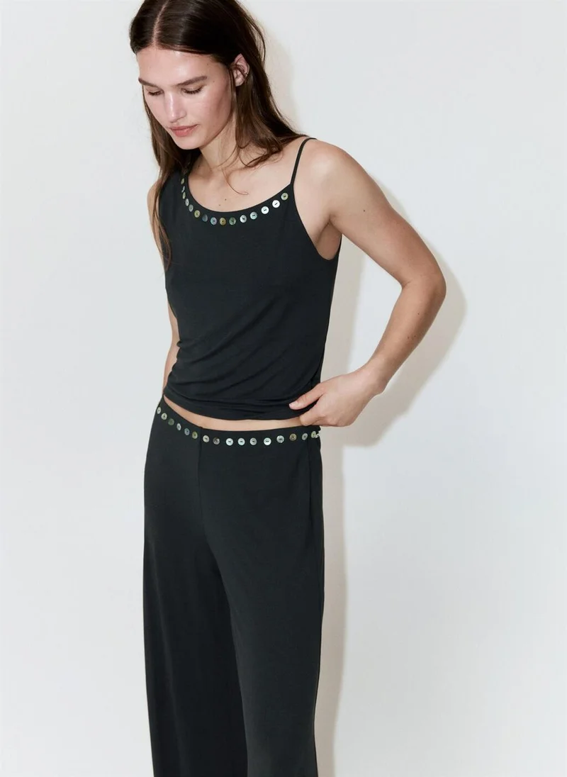 Mango  Straight pants with embroidered buttons for Women | Best Price UAE