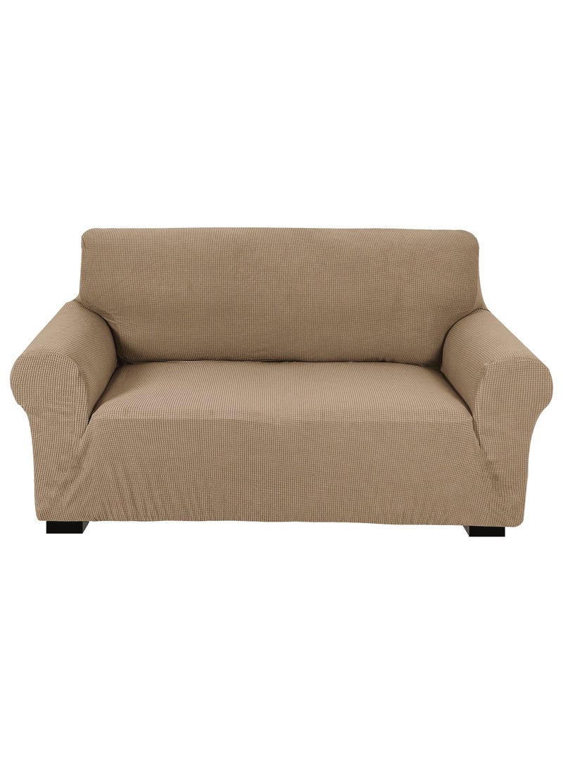 Fabienne Stretch Fit 2-Seater Sofa Cover Soft Brushed Fabric Couch Cover Exquisitely Full Coverage Furniture Protector Slipcover Two Seater Fits on Standard and Recliner Sofa 145-178cm Size Sand Beige  - Image 2