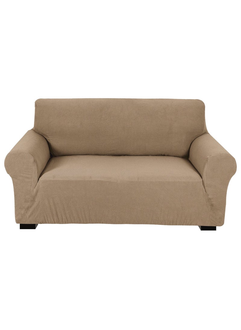 Fabienne Stretch Fit 2-Seater Sofa Cover Soft Brushed Fabric Couch Cover Exquisitely Full Coverage Furniture Protector Slipcover Two Seater Fits on Standard and Recliner Sofa 145-178cm Size Sand Beige  - Image 1