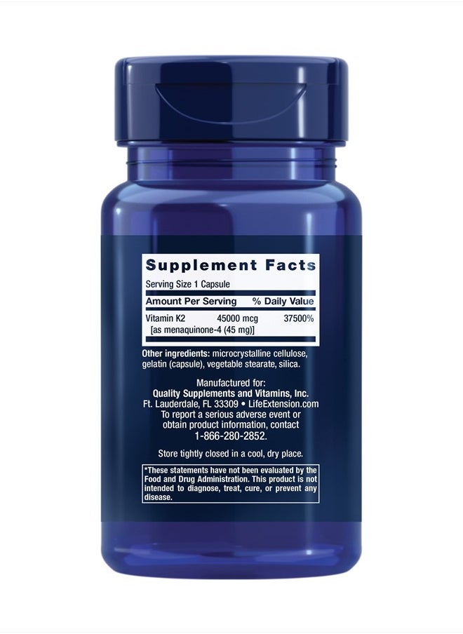 Life Extension - Mega Vitamin K2 High Potency for Strong Bones, clinically Studied 45 mg K2 Dosage, Promotes Healthy Bone Density, Gluten-Free, Non-GMO, 30 Capsules - Image 1