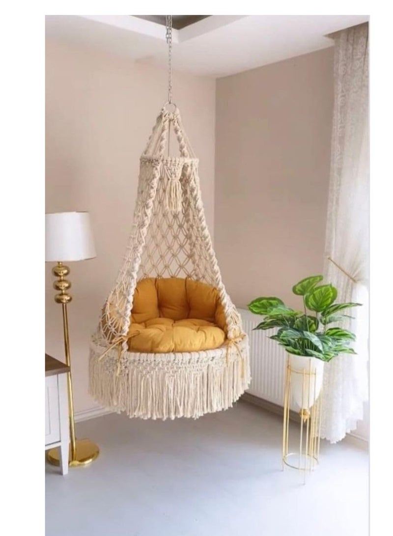 أرجوحة ملكية معلقة من المكرمية (وساده لون الجملي)