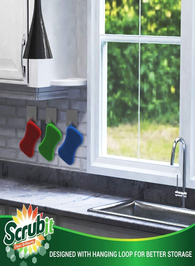 SCRUBIT 6 Pack Silicone Scrubbing Sponge by SCRUBIT - Real Silicon Non Scratch & Non Smell Kitchen Scrubber Pad for Dishes, Fruit, Vegetable - Reusable Cleaning Sponges - Multi-Colored Pads [Red, Green, Blue] - Image 4