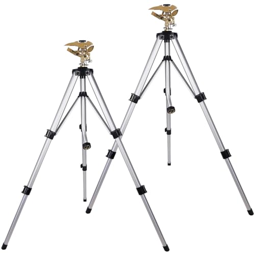 Biswing Large Impact Sprinkler Head on Tripod Base, Adjustable Zinc Alloy Lawn Sprinklers for Yard Lawn Garden, 3/4" NH Connector, 360 Degree Large Area Coverage Irrigator with Extension Legs, 2 Pack - Image 1