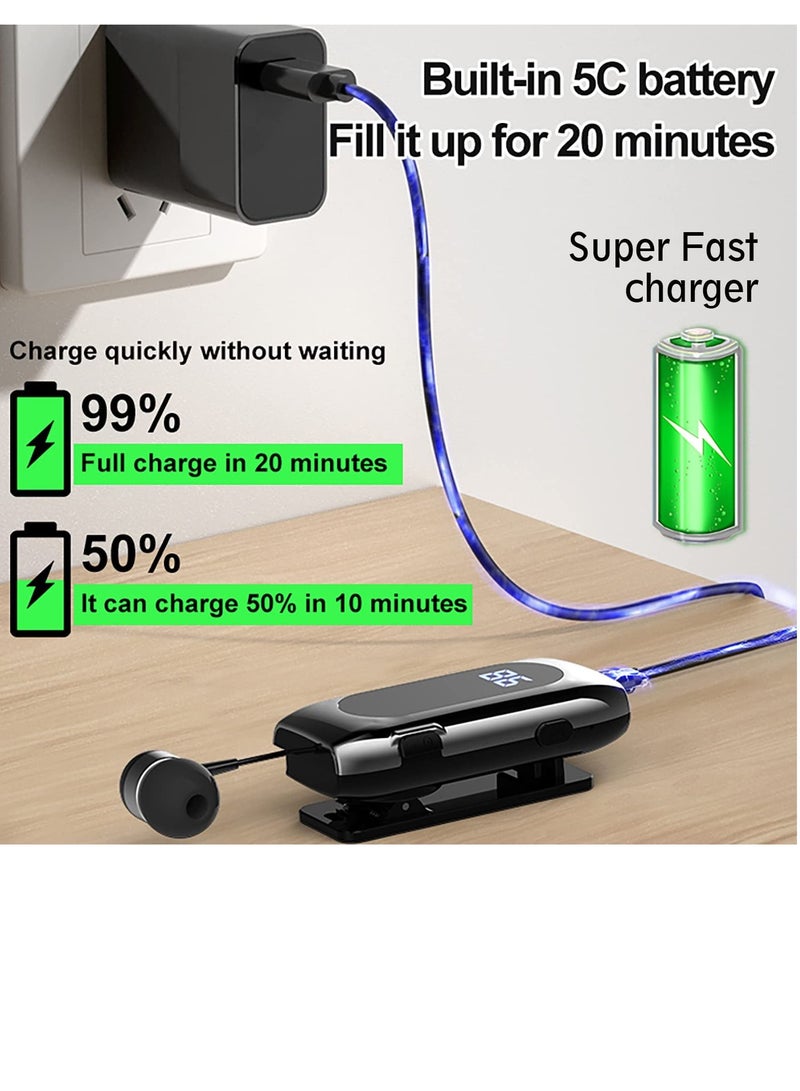 SYOSI Retractable Bluetooth Headphones, Collar Clip Bluetooth Headsets Wireless Earphone Battery Display Quick Charger Handsfree Earbuds v5.2 with Microphone for Cell Phone  - Image 3