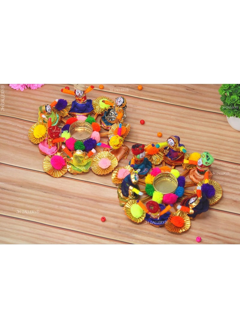 JH Gallery Recycled Material Rajasthani Raja Rani Puppet Dolls Decorative Tealight Candle Holder for Home Decor, Diwali Decoration, Multicolor (Pack of 2) - Image 4