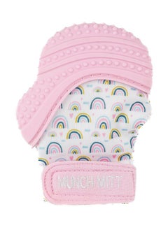 Malarkey Kids Malarkey Kids Patented Teething Mitten, Munch Mitt Baby Chew Toy - Protects Hands from Chewing & Saliva, Heals Aching Gums, Promotes Sound & Visual Stimulation for Babies - Pink Rainbow  - Image 1