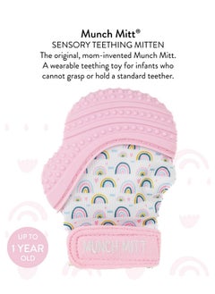 Malarkey Kids Malarkey Kids Patented Teething Mitten, Munch Mitt Baby Chew Toy - Protects Hands from Chewing & Saliva, Heals Aching Gums, Promotes Sound & Visual Stimulation for Babies - Pink Rainbow  - Image 3