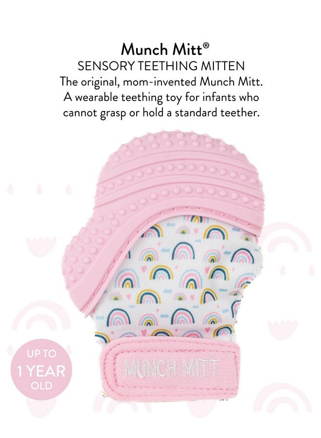 Malarkey Kids Malarkey Kids Patented Teething Mitten, Munch Mitt Baby Chew Toy - Protects Hands from Chewing & Saliva, Heals Aching Gums, Promotes Sound & Visual Stimulation for Babies - Pink Rainbow - Image 3