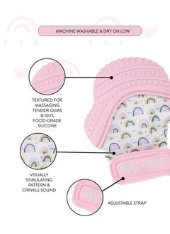 Malarkey Kids Malarkey Kids Patented Teething Mitten, Munch Mitt Baby Chew Toy - Protects Hands from Chewing & Saliva, Heals Aching Gums, Promotes Sound & Visual Stimulation for Babies - Pink Rainbow  - Image 5
