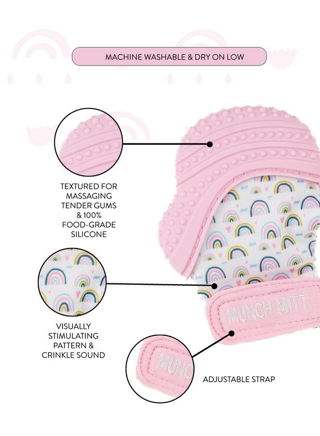 Malarkey Kids Malarkey Kids Patented Teething Mitten, Munch Mitt Baby Chew Toy - Protects Hands from Chewing & Saliva, Heals Aching Gums, Promotes Sound & Visual Stimulation for Babies - Pink Rainbow - Image 5