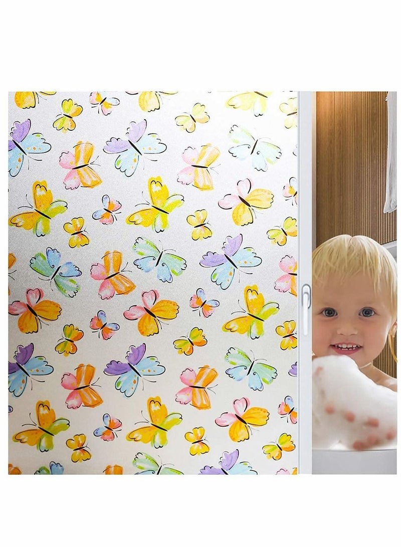 Excefore فيلم نافذة خصوصية مزخرف ملون قابل للإزالة بدون لاصق ملصق زجاج ثلاثي الأبعاد على شكل فراشة مزخرف للمكتب المنزلي ودراسة الأطفال وغرفة الاجتماعات (50x 200 سم) - Image 2