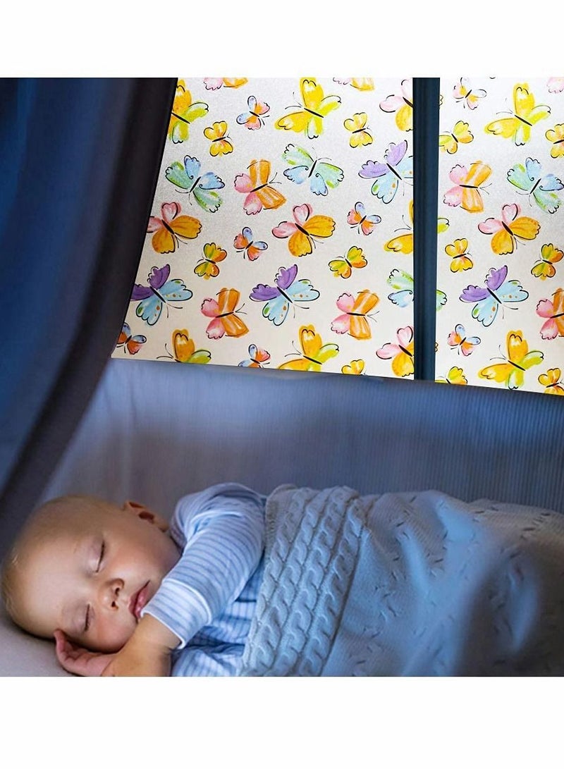 Excefore فيلم نافذة خصوصية مزخرف ملون قابل للإزالة بدون لاصق ملصق زجاج ثلاثي الأبعاد على شكل فراشة مزخرف للمكتب المنزلي ودراسة الأطفال وغرفة الاجتماعات (50x 200 سم) - Image 4